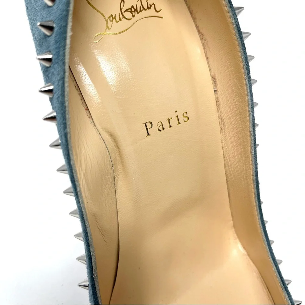 Christian Louboutin Blue Suede Anjalina Spike Studded High Heels Pumps 39.5 9.5